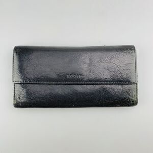 Fossil Trifold Wallet BLack Leather Card Organizer Checkbook Vintage